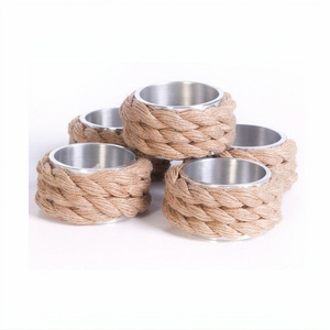Luxury Handmade Metal and Jute Napkin Rings Set Stocked for Wedding Holiday and Special Occasion Dining Table Decor - Product Image 1