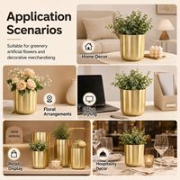 Pot de fleurs en plastique doré métallisé côtelé pour décoration intérieure, idéal pour la vente en gros, les présentoirs de détail et les importateurs