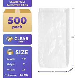 Pacchetto 500 Jumbo gusseed Poly Bags grande trasparente 12x8x24 1.5 Mil spessore espandibile tacchetti laterali aperto per alimenti industriali - Product Image 2
