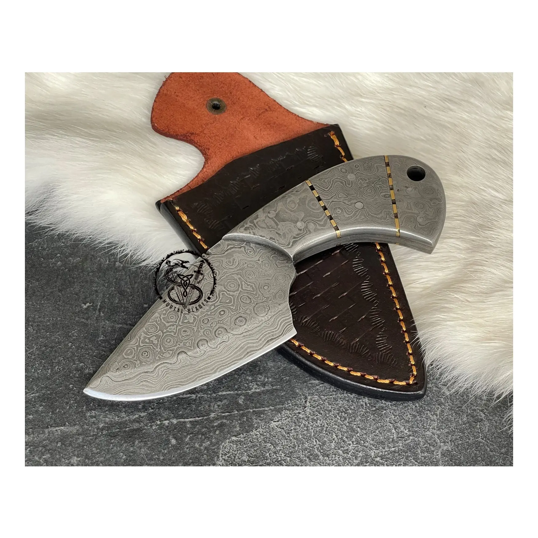 Full Tang Hunting Knife With Damascus Steel Blade Non Slip Damascus Handle Lanyard Hole Fixed Blade Camping Knife With Sheath