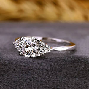 14K oro blanco sólido diamante redondo racimo compromiso boda regalo anillo con estilo moderno laboratorio redondo cultivado diamante anillo - Product Image 4