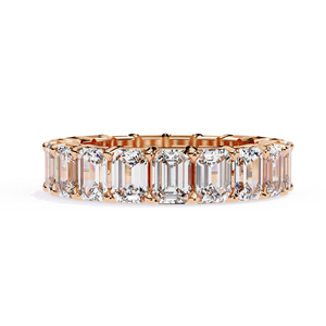 Bague de mariage éternelle complète 19 pierres en moissanite taille émeraude 4,5x3,25mm couleur D VVS1, en or massif 10K plaqué rhodium, sertie à griffes - Product Image 6
