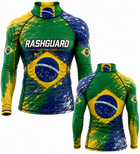 Maillot de compression à manches courtes pour homme avec drapeau du Brésil, personnalisé pour le BJJ, le MMA, le grappling, l'entraînement sans kimono, séchage rapide - Product Image 1