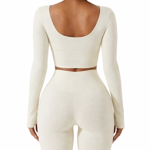 Women Long Sleeve Crop Yoga <b>Top</b> Slim Fit Activewear Fitness Gym Stretch Shirt Breathable Comfortable Flexible Lightweight - Product Image 3