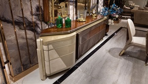 Juego de Comedor Moderno de Lujo en Madera de Teca Sólida, Contemporáneo, 6 Sillas, Pedestal Dorado con Acabado Brillante, Muebles para Comedor, Villa u Hotel - Product Image 6