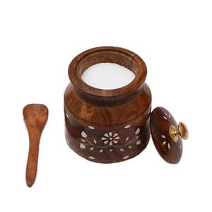 Pot de rangement en bois d'acacia avec couvercle, récipient de rangement de cuisine en bois fait main, pot à épices en bois naturel, rangement alimentaire décoratif - Product Image 1