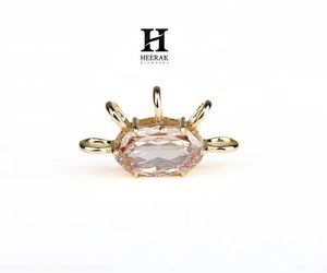 Collier personnalisé en argent sterling 925 avec pendentif ovale horizontal en pierre, couronne unique et diamant de laboratoire couleur champagne, vente en gros - Product Image 3