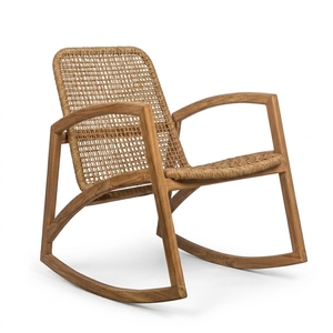 Fauteuil à bascule d'extérieur en teck pour hôtel commercial, résistant aux intempéries, avec tressage en corde, mobilier de luxe pour villas et patios, idéal pour les contrats hôteliers - Product Image 4