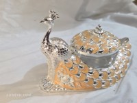 Zilveren Peacock Mukhavas doosje, handgemaakt mondverfrisserschaaltje met lepel, elegant huwelijkscadeau, geschikt voor gedroogd fruit.