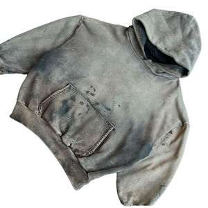 เสื้อฮู้ดดี้ผ้าฝ้ายออร์แกนิคถักนิตเนื้อหนา สไตล์วินเทจฟอกสี  ไซส์พลัสสำหรับผู้ชาย  ปักลายปะติด  ตกแต่งแบบดิสเทรส - Product Image 5