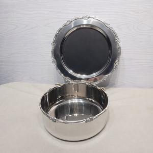 Bol et plateau de service en acier inoxydable couleur argent, forme ronde, pour aliments, en-cas et chocolat, avec assiette. - Product Image 2