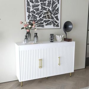 Large 3-Door White Accent Buffet Cabinet with Gold Handles 55.12\" W <b>Sideboard</b> for <b>Kitchen</b> Dining & Living Room - Product Image 5