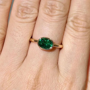Handmade Brass Emerald Green <b>Ring</b> Oval Faceted Gemstone Minimalist Boho <b>Stacking</b> Jewelry for Women - Product Image 4