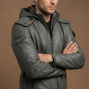 Veste en cuir de luxe pour homme, cuir nappa souple, imperméable, capuche, logo personnalisable, mode haut de gamme, service OEM - Product Image 2