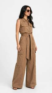 <b>Women's</b> Hooded <b>Short</b> Sleeveless <b>Cargo</b> Jumpsuit with Solid Casual Winter One-piece 100% Cotton Anti-Wrinkle Loose Fit - Product Image 5