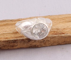Wholesale 925 Sterling <b>Silver</b> Natural Clear Quartz <b>Ring</b> Vintage Geometric Textured Band Round Gemstone <b>Ring</b> <b>Men</b> Women Handmade - Product Image 3