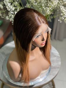 Perruque Ombrée Brune Lisse 24 Pouces Sans Colle, Perruque Frontale Transparente en Dentelle 13x4, Cheveux Humains Pré-Pluckés, Ligne de Cheveux Naturelle - Product Image 1