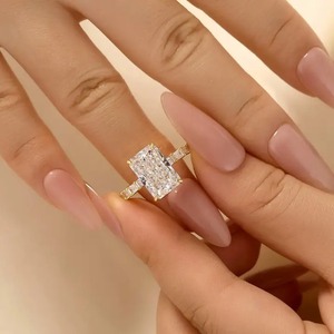 Trendy Look 5.5 Carat 925 Moissanite <b>Emerald</b> Cut Hidden Halo Engagement <b>Ring</b> Travel <b>Ring</b> Sterling <b>Silver</b> White Gold Plated Women - Product Image 5