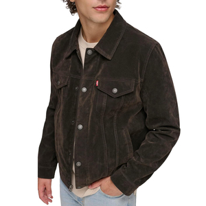 <b>Men's</b> <b>Leather</b> Bomber Jacket Turn-Down Collar Zipper Closure Washed Finish Casual Spring Wear Light Blue <b>Jeans</b> Match Front - Product Image 3