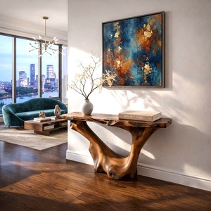 Handmade Entryway wooden furniture Rustic live edge console <b>table</b> With Pedestal Base Handmade Entryway Furniture For Living Room - Product Image 1