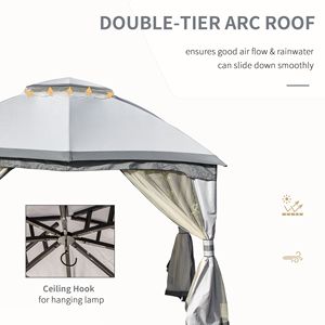 10 X 12 Outdoor Patio Gazebo <b>Canopy</b> Shelter Grey Steel Frame with Double Vented <b>Roof</b> Zippered Mesh Sidewalls - Product Image 4