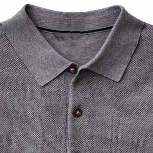 Polo à manches courtes en tricot gris uni pour homme, style décontracté, tissu jersey respirant, faible MOQ, polos pour homme - Product Image 5