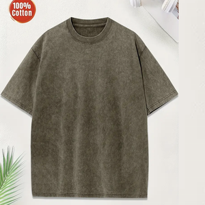 T-shirt Hip Hop tricoté 100% coton délavé à l'acide pour hommes personnalisé surdimensionné poids lourd écran Vintage Fitness à manches courtes tombé - Product Image 1