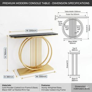 Table basse moderne avec plateau en marbre et structure en métal doré, étagère de rangement gain de place, mobilier de salon au design contemporain - Product Image 6