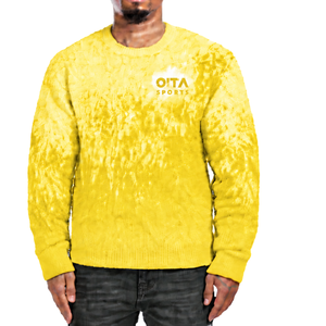 Pull tricoté dégradé jaune vif et blanc pour homme, col rond, manches longues, personnalisé, style streetwear décontracté, mode hiver - Product Image 1