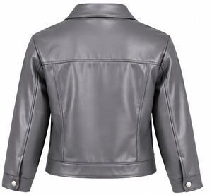 Veste en similicuir gris pour femme, col rabattu, fermeture éclair, manches longues, coupe-vent, manteau court - Product Image 2