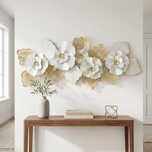 Statement 3D Floral Metal <b>Wall</b> Art with Layered Flowers and <b>Leaves</b> for Living Room Bedroom Entryway Modern Home <b>Decor</b> - Product Image 6