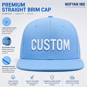 Casquette à visière droite avec logo personnalisé, 100% coton, réglable, style streetwear, fabricant en gros, broderie personnalisée, casquette snapback à visière plate - Product Image 1