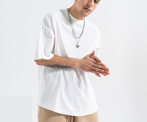 T-shirts pour hommes en coton uni, coupe oversize, ourlet incurvé, style streetwear premium - Product Image 4