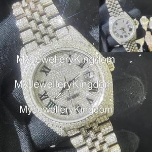 Montre à quartz de luxe pour homme en moissanite et acier inoxydable, boîtier rond de 40 mm, étanche 10 bars, cadran en verre, sans fermoir - Product Image 5