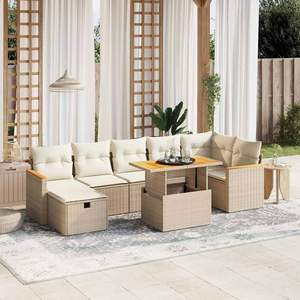 Ensemble de salon de jardin en rotin PE beige 8 pièces, aménagement de jardin extérieur - Product Image 1