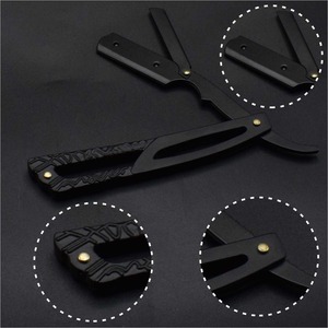 มีดโกนหนวดตรงทำมือจากสแตนเลสสำหรับร้านตัดผมมืออาชีพ พร้อมด้ามจับทำจากเขาแกะ - Product Image 1