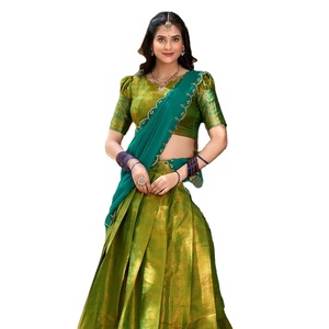Nouveau traditionnel Kanjivaram soie Regal Lehenga Choli avec broderie travail Dupatta Collection femmes haut court mode - Product Image 4