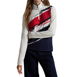 Pull-over léger en jersey extensible respirant à col montant et fermeture éclair quart de tour pour femme, motif abstrait, idéal hiver, automne, été - Product Image 1