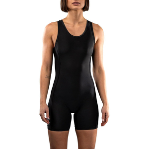 Combinaison de sport moulante noire sans manches en spandex pour femme, idéale pour l'entraînement aux arts martiaux - Product Image 1