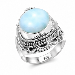 <b>Top</b> Quality Larimar Ring 925 Sterling Silver Handmade Boho Statement Ring Vintage Round Gemstone Jewelry Women Unisex Her Gift - Product Image 1