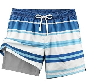 Short de bain bleu marine uni, double couche, pour la natation, la course et le jogging, avec taille élastique et cordon de serrage - Product Image 6