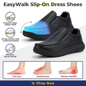 Chaussures décontractées en cuir Fitville pour hommes, à enfiler, largeur large, légères, pour pieds enflés, avec soutien de la voûte plantaire, soulagement de la douleur - Product Image 4