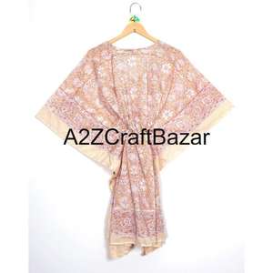 Kaftan long en coton indien à fleurs, fait main, pour les mamans, robe de plage et vêtement de nuit, robe maxi décontractée - Product Image 5