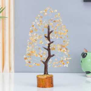 Árbol de la Abundancia de Cristal Feng Shui Hecho a Mano con Gema de Citrino y Base de Ágata Ruhi, Decoración para el Hogar de Halloween - Product Image 1