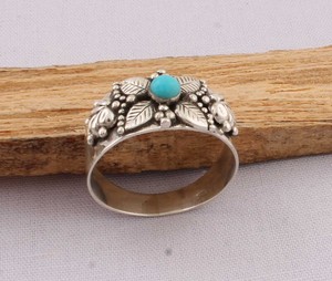 Wholesale 925 Sterling <b>Silver</b> Natural Turquoise Bezel Setting Classic Wedding Party Floral Leaf Motif Wide Band <b>Statement</b> <b>Ring</b> - Product Image 5