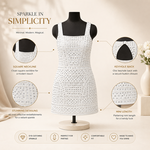 Luxury White Crystal Embellished Bridal Mini Dress for Women Square Neck Wedding Reception Party Cocktail Designer Short Wedding - Product Image 5