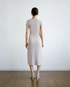 Robe longue décontractée pour femme, coupe ajustée, en jersey raglan, avec fente avant, en polyviscoélasthanne, couleur unie, respirante - Product Image 3