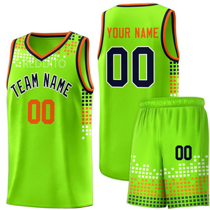 Reddito Sports Custom Green <b>Knitted</b> Breathable Polyester/Cotton Basketball Jersey <b>Set</b> Men's V-Neck Digital Printing Quick Dry - Product Image 1