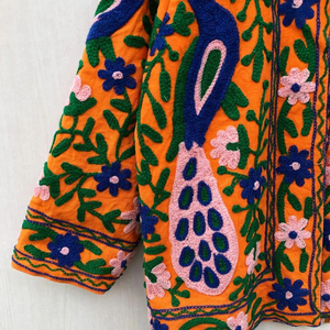 <b>Velvet</b> Suzani Chic Embroidered <b>Jacket</b> Peacock Floral Ethnic Outerwear with Vintage Uzbek Style Winter Cotton Filled Short <b>Jacket</b> - Product Image 2