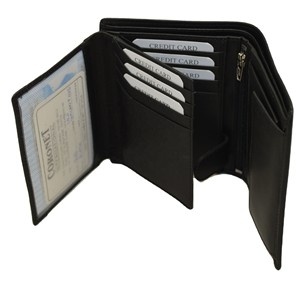 <b>Men's</b> Genuine Leather Trifold <b>Wallet</b> with Zipper Closure Multi-Card Slots <b>Black</b> Minimalist Design Daily Use - Product Image 3